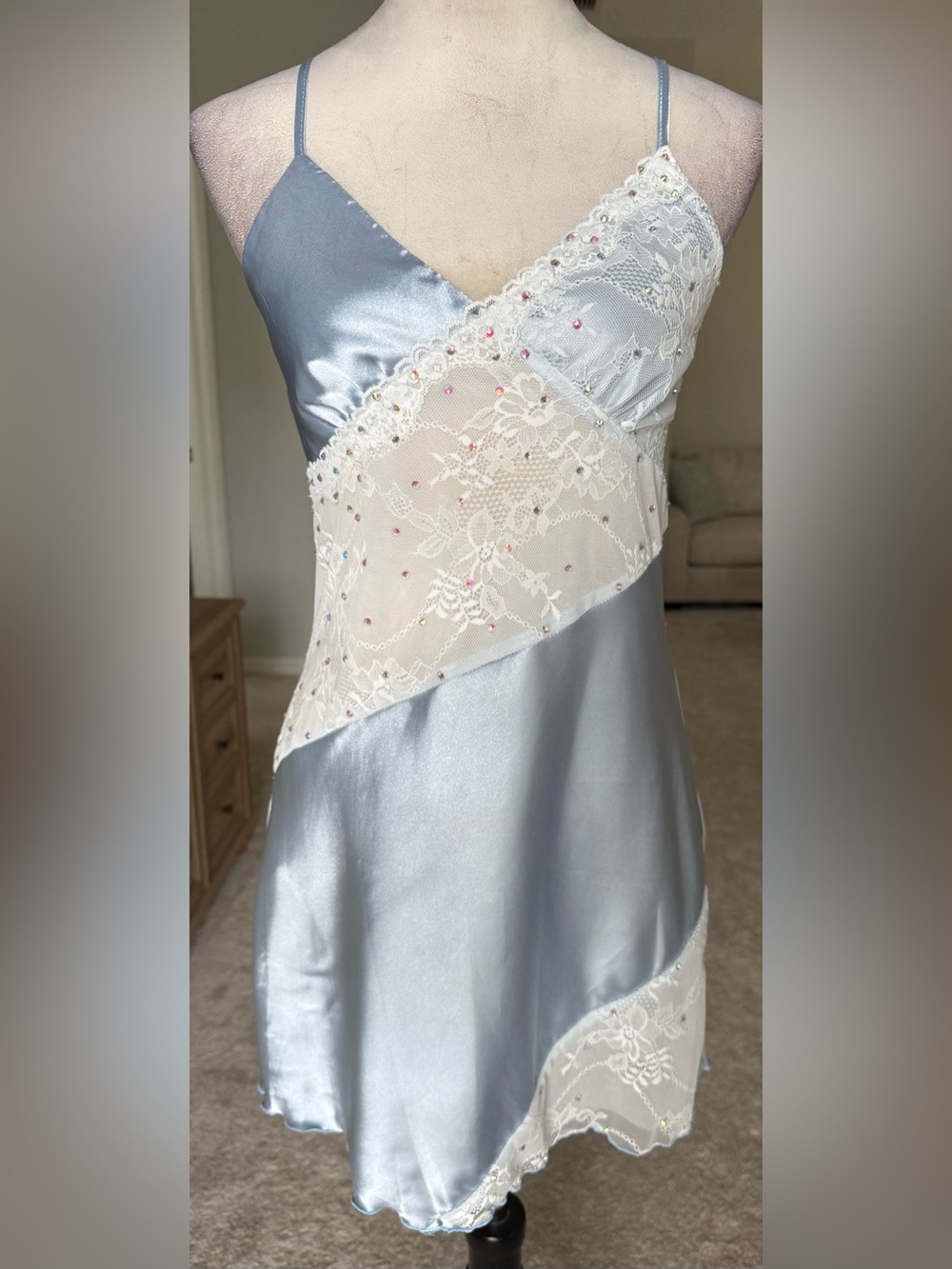 Light Blue & White Satin Slip Dress Dance Costume